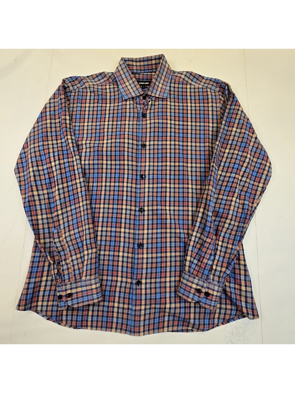 Jared Lang Large Colorful Button Long Sleeve Cotton Plaid Casual Collar Shirt